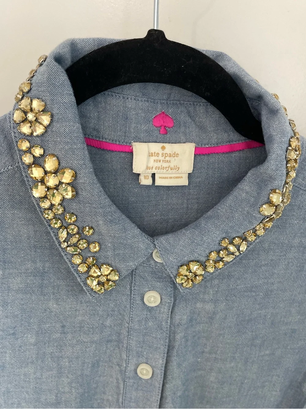 Kate Spade Xander Jewel Collar Chambray Shirt Popover Preppy Luxury. Sk13